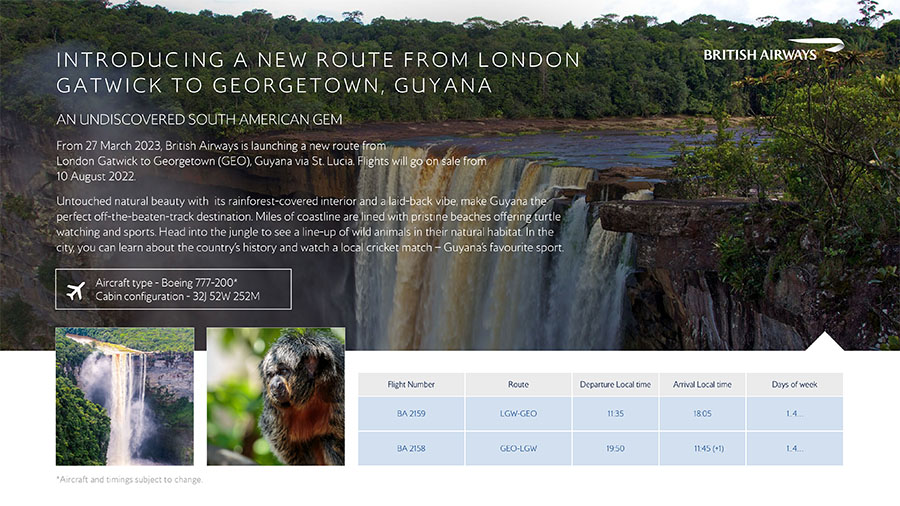 British Airways Direct flights to Guyana